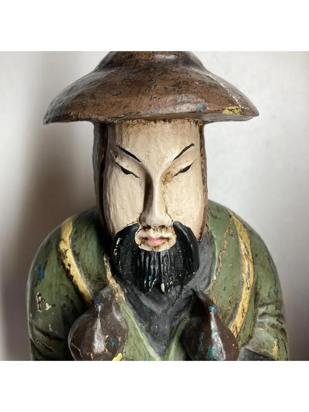 Vintage 1960s Carved Wood Asian Man Woman Painted Figurines Folk Art Philippines